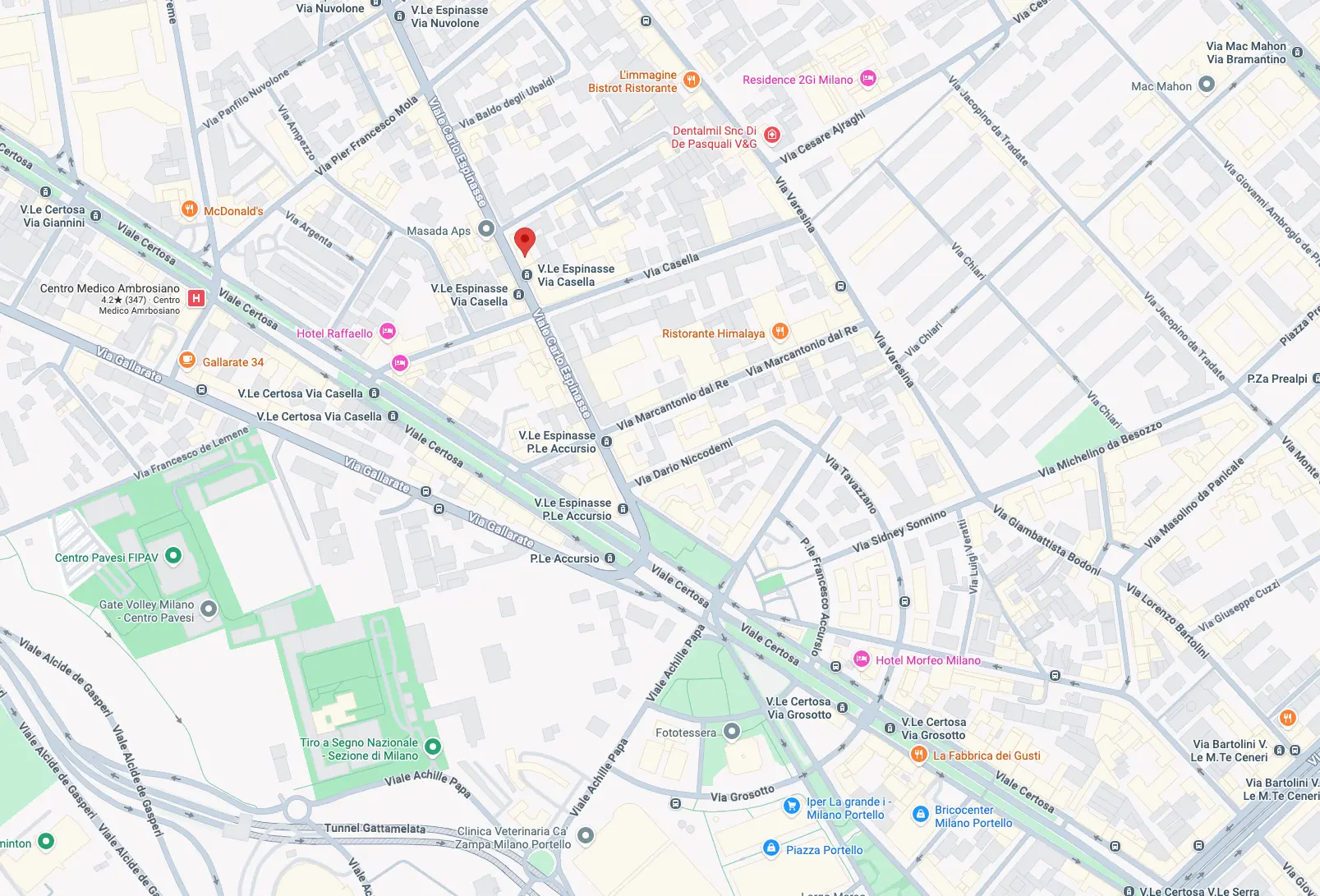 Mappa della zona di Viale Espinasse 34 a Milano, dove si trova Chirismì Massaggi
